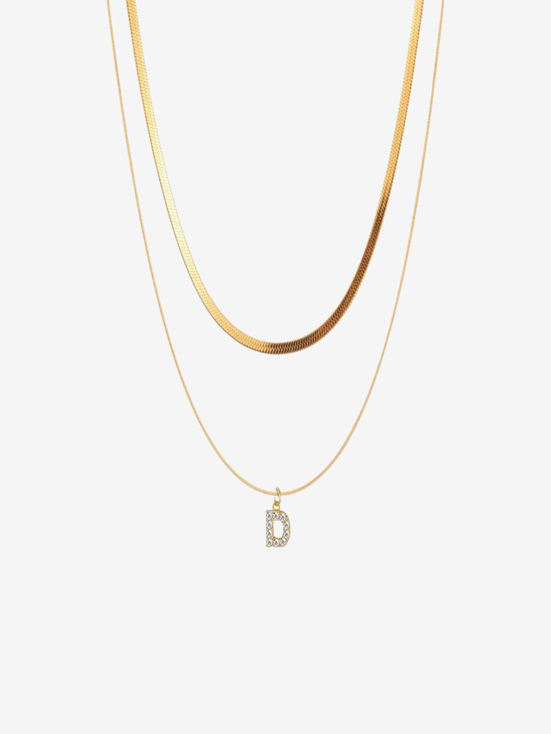 AQUASTREET 18K Gold Plated Anti-Tarnish Initial Letter D Zircon Pendant Layered Necklace