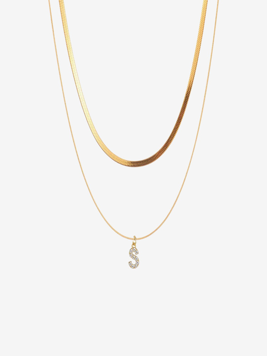 AQUASTREET 18K Gold Plated Anti-Tarnish Initial Letter S Zircon Pendant Layered Necklace