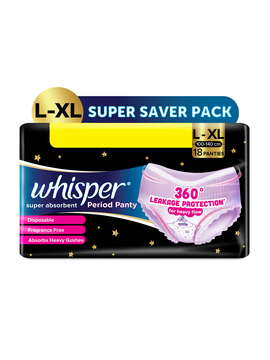 Whisper Super Absorbent Period Panty Pants 360 Degree Leakage Protection - 18 L-XL