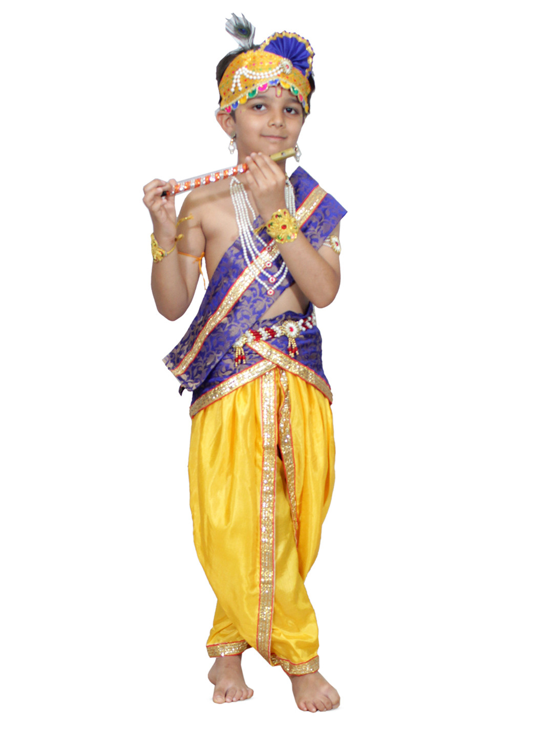 Kaku Fancy dresses Boys Printed Krishna Costume Dupatta With Dhoti & Jewellery