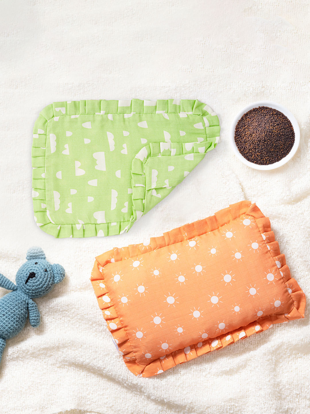 SuperBottoms Green Printed Mustard Seed Baby Pillow