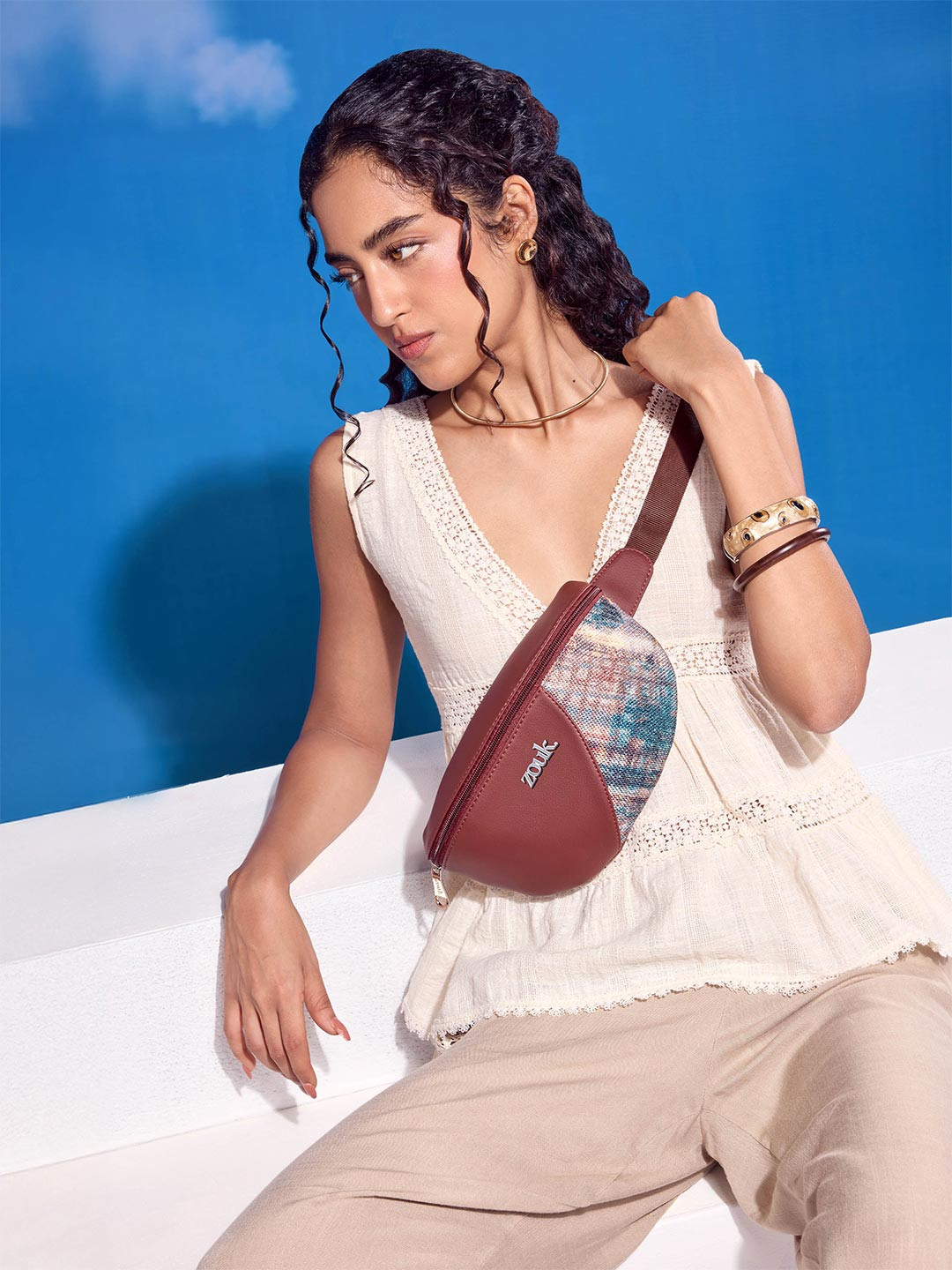 Alt by Zouk  Freya Women Triund Baroque Textured Water Resistant Vegan Leather Waist Pouch