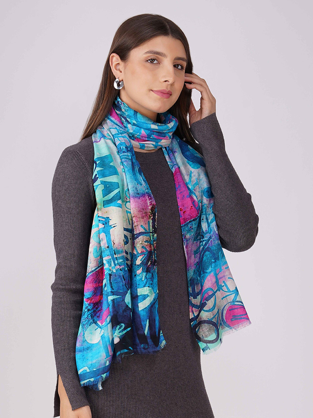 all about you Women Abstract Digital Printed Stole with Fringed Border