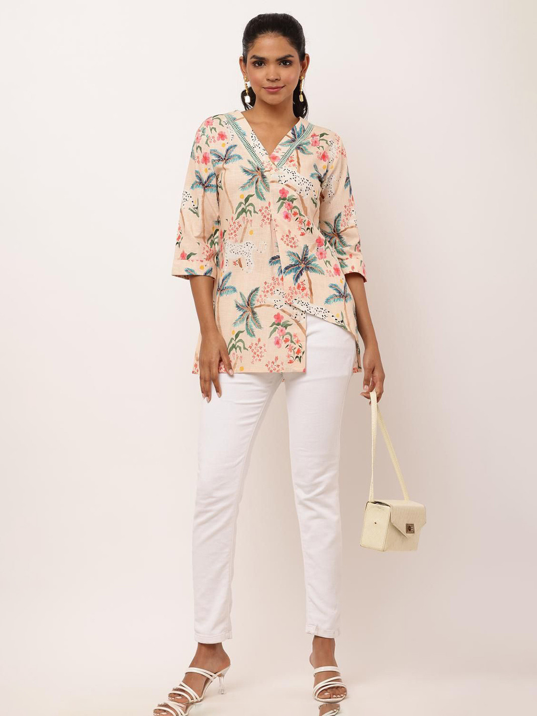 AADIYO Women Tropica Printed Cotton Regular Top