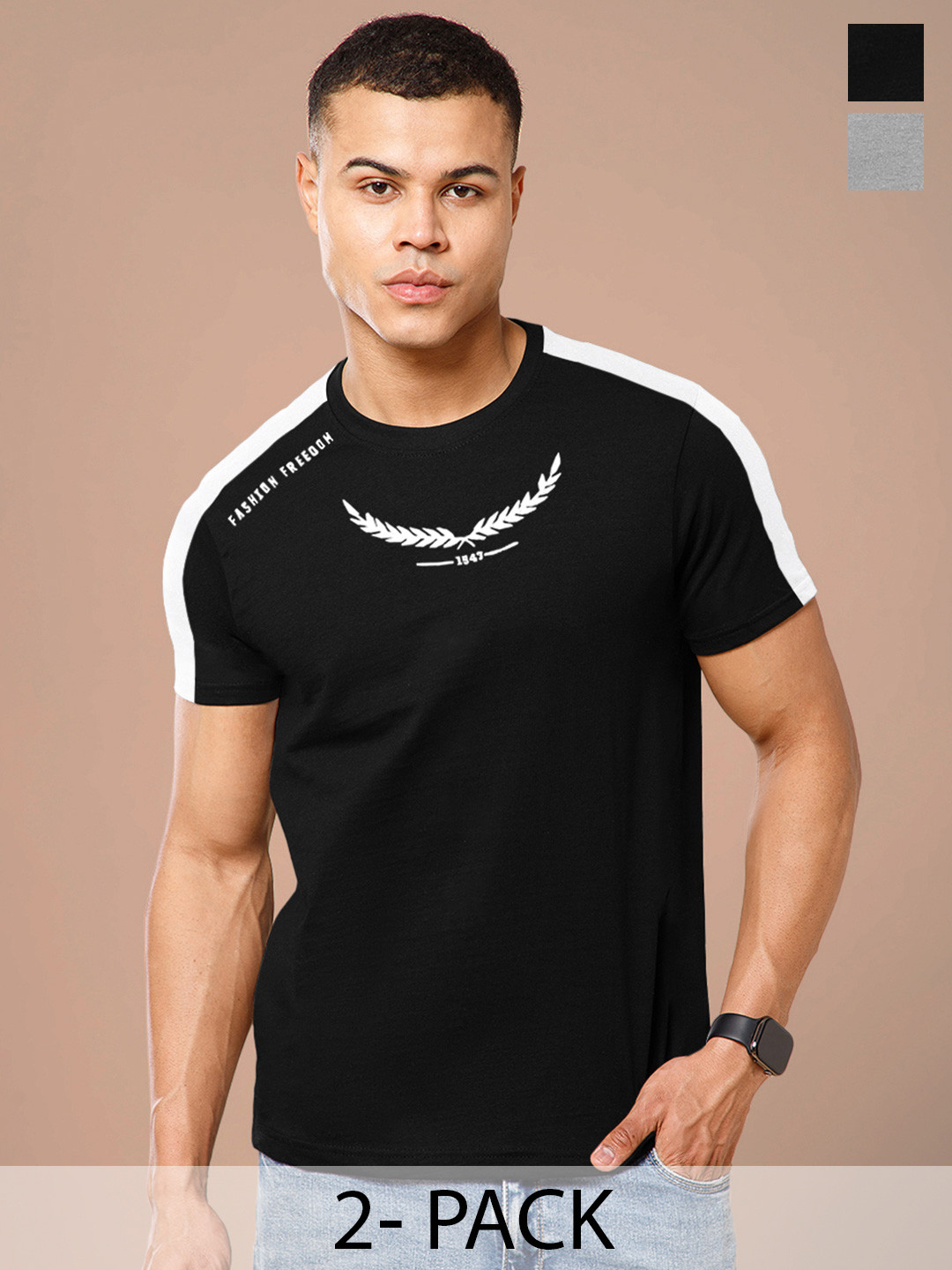 TRIPR Men Pack Of 2 Graphic Regular Fit T-shirt