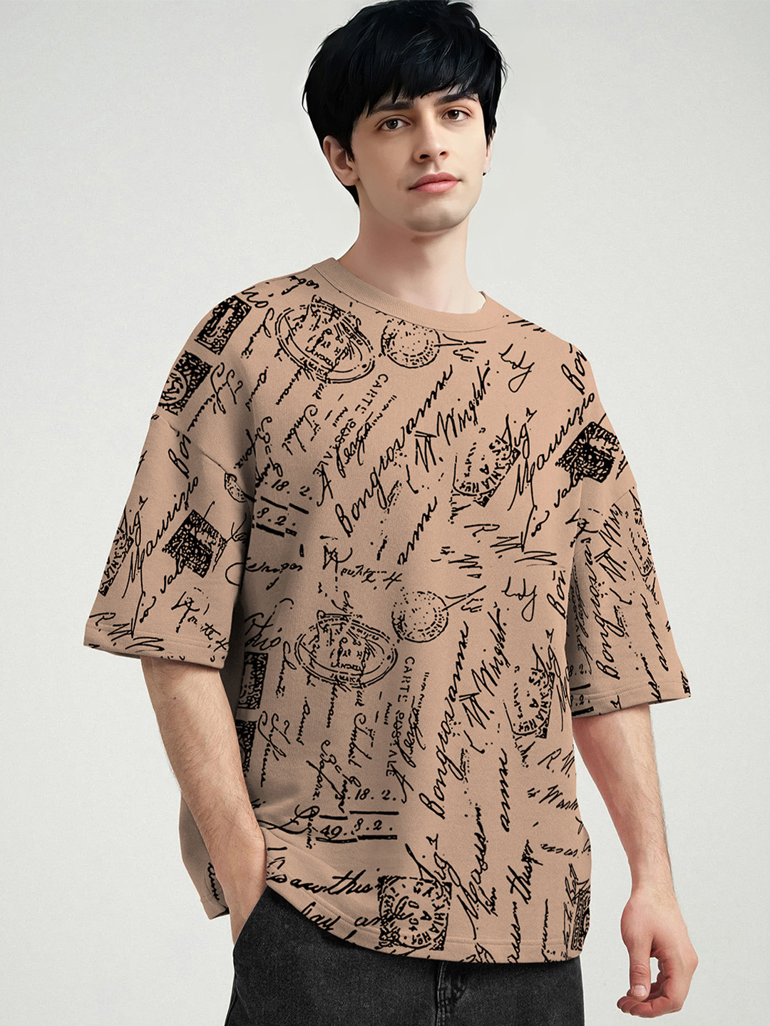 TRIPR Abstract Printed Relaxed Fit Round Neck T-shirt
