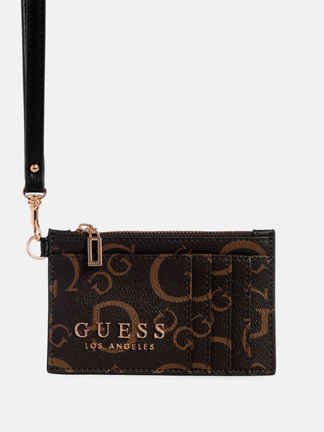GUESS Natural Monogram Saffron Wristlet Women Typography Printed Zip Around Wallet