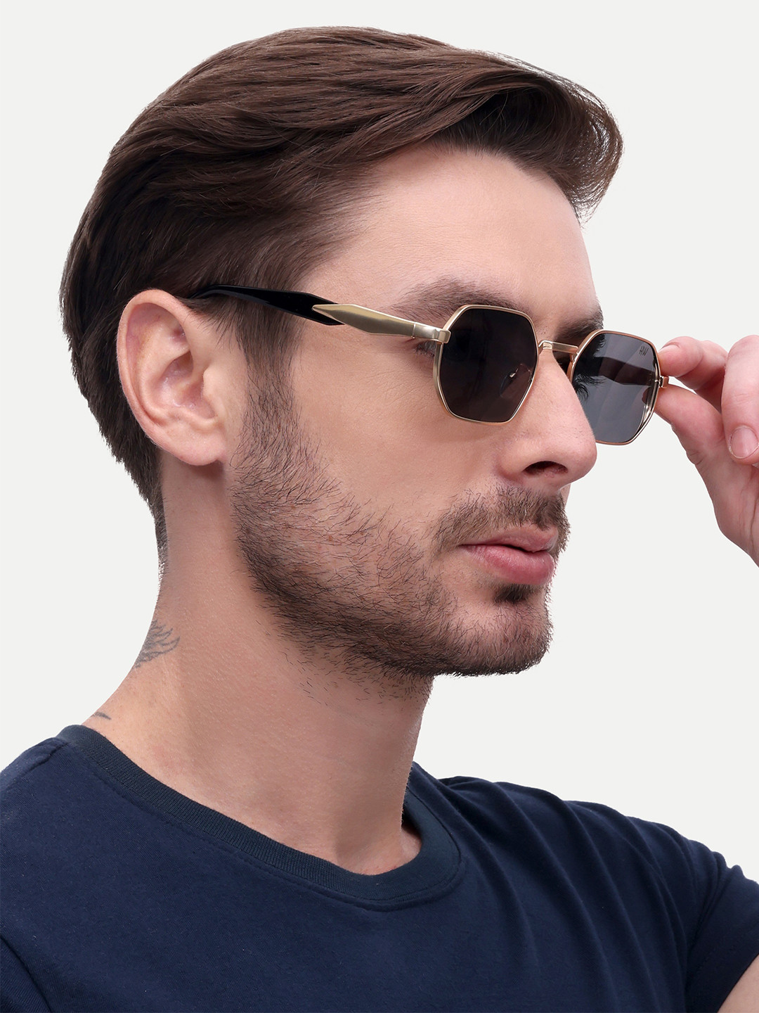 HAMILTANO WINSTON Men Black Octagon-Shaped Hexagon UV Protected Sunglasses