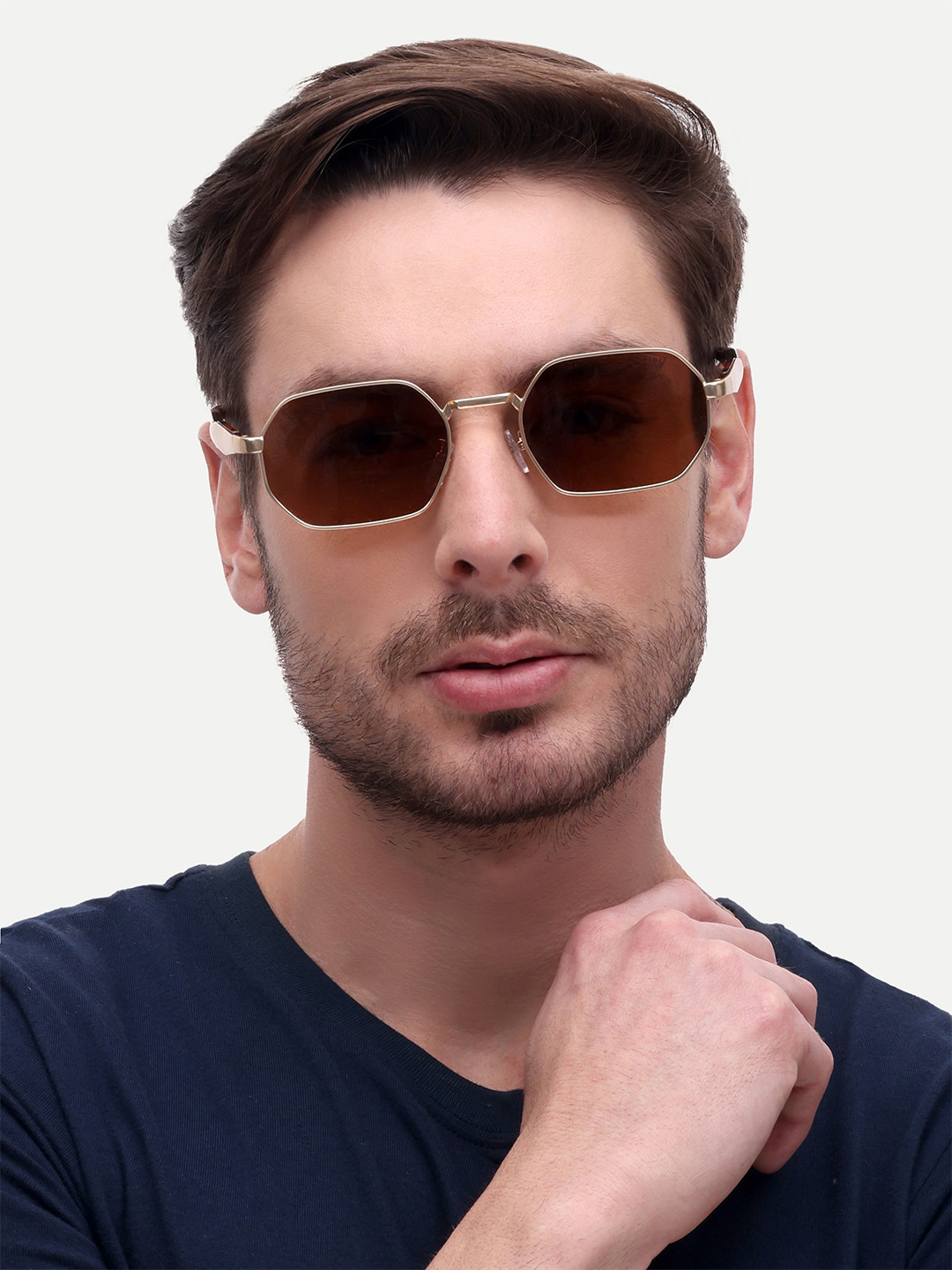 HAMILTANO WINSTON Men Brown Square Hexagon UV Protected Sunglasses