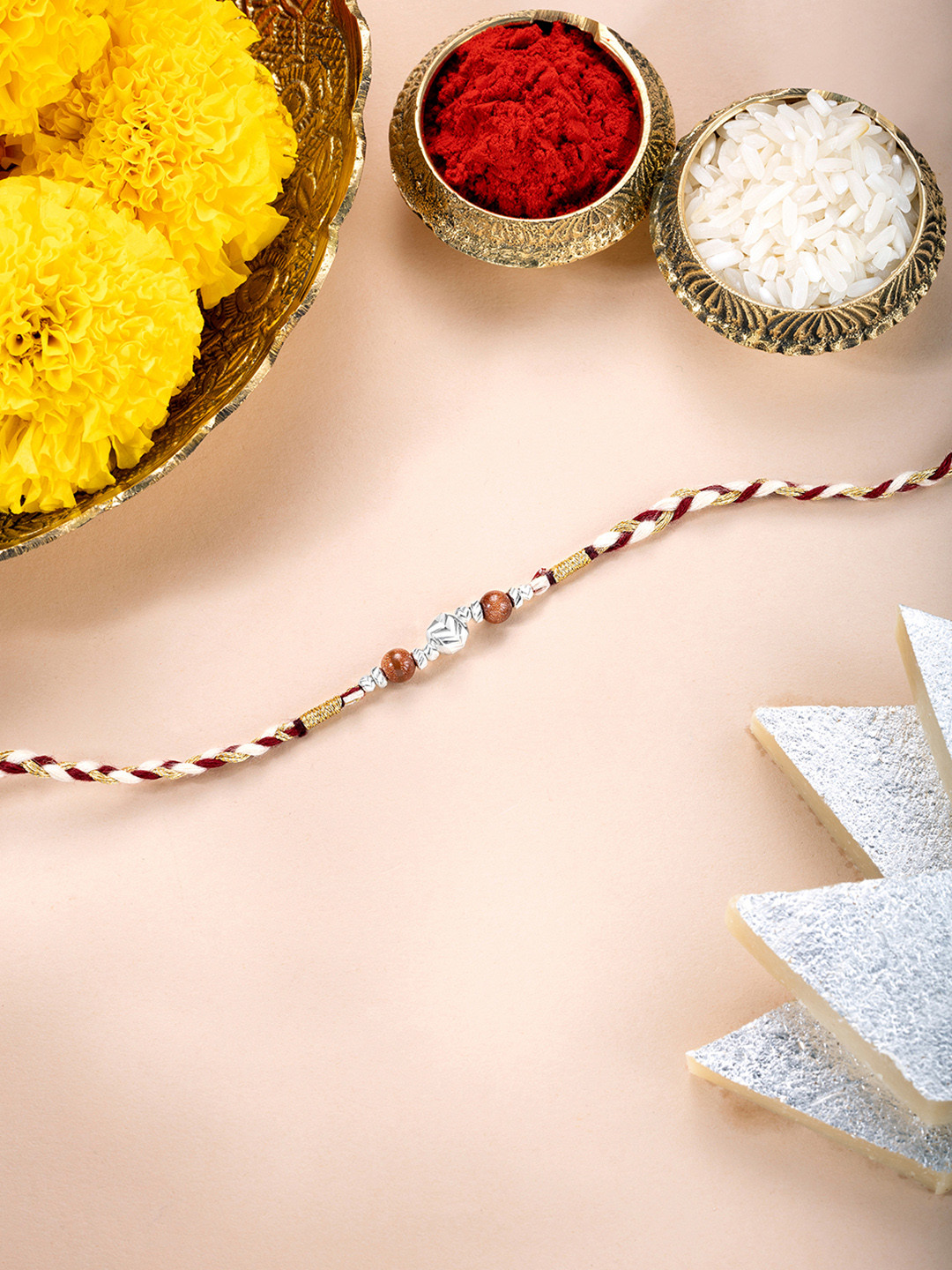 Peora Sterling Silver Rakhi With Greeting Card & Roli Chawal
