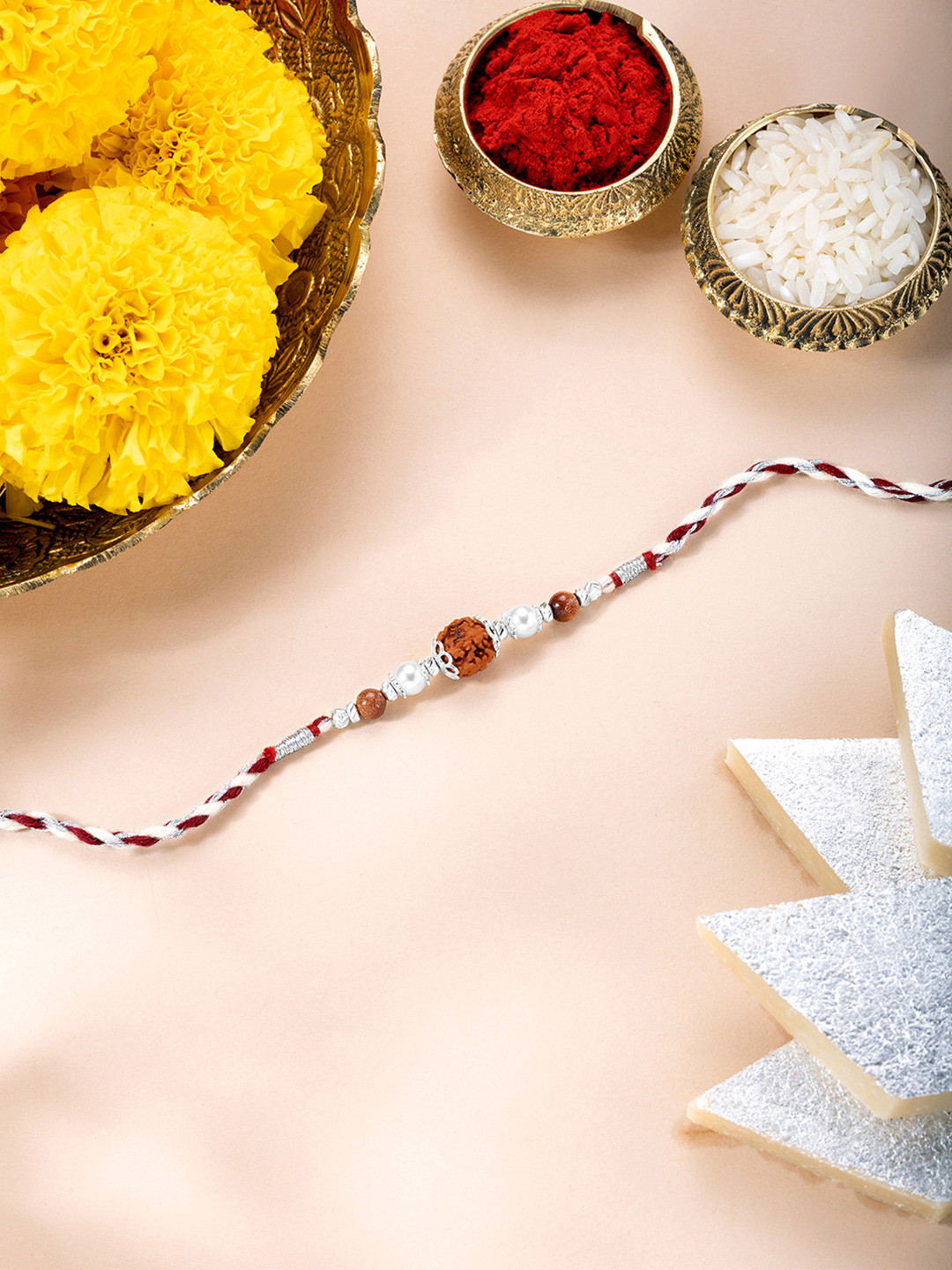 Peora Sterling Silver Rakhi With Greeting Card & Roli Chawal