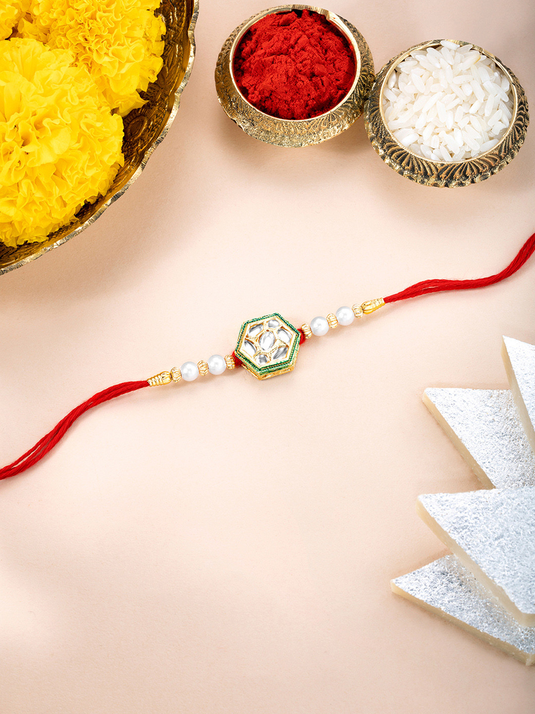 Peora Rakhi With Greeting Card & Roli Chawal