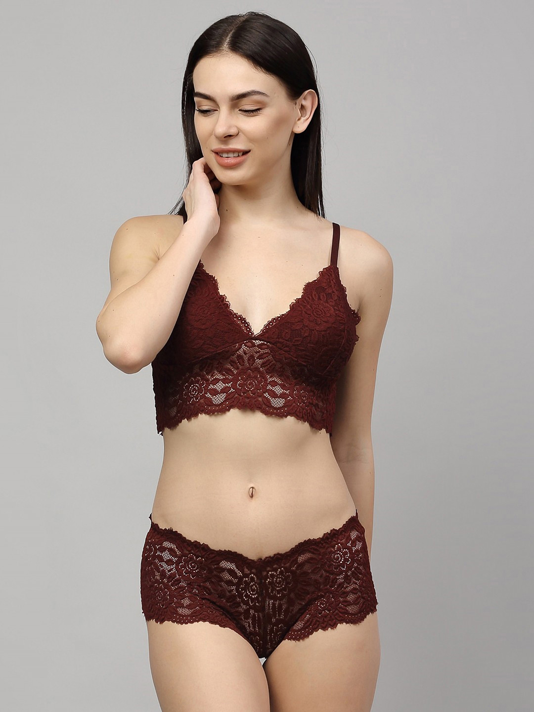 Samvar Women Maroon Net Bra Panty Set