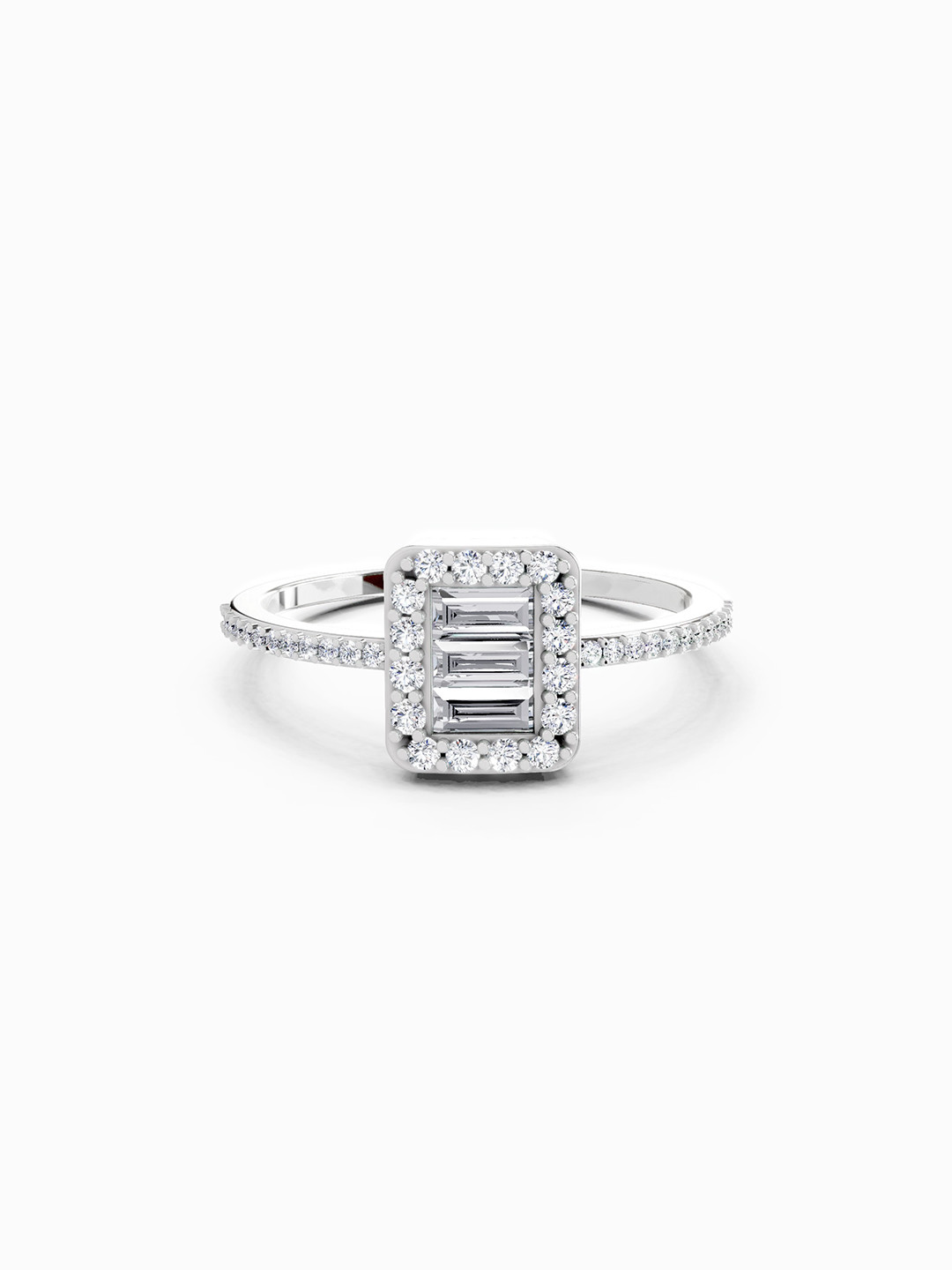 Sparkles 14K White Gold Lab Grown Diamond 0.42 Carat Baguette Shape Halo Diamond Ring