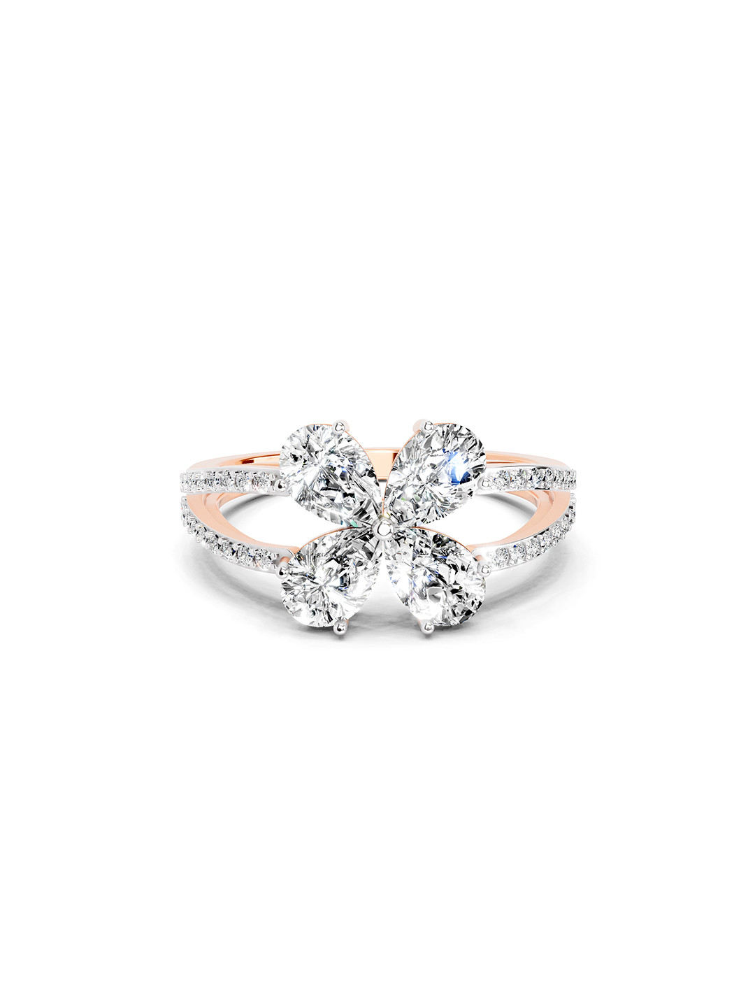 Sparkles 14K Rose Gold Lab Grown Diamond 1.38 Carat Pear & Round Shape Diamond Ring