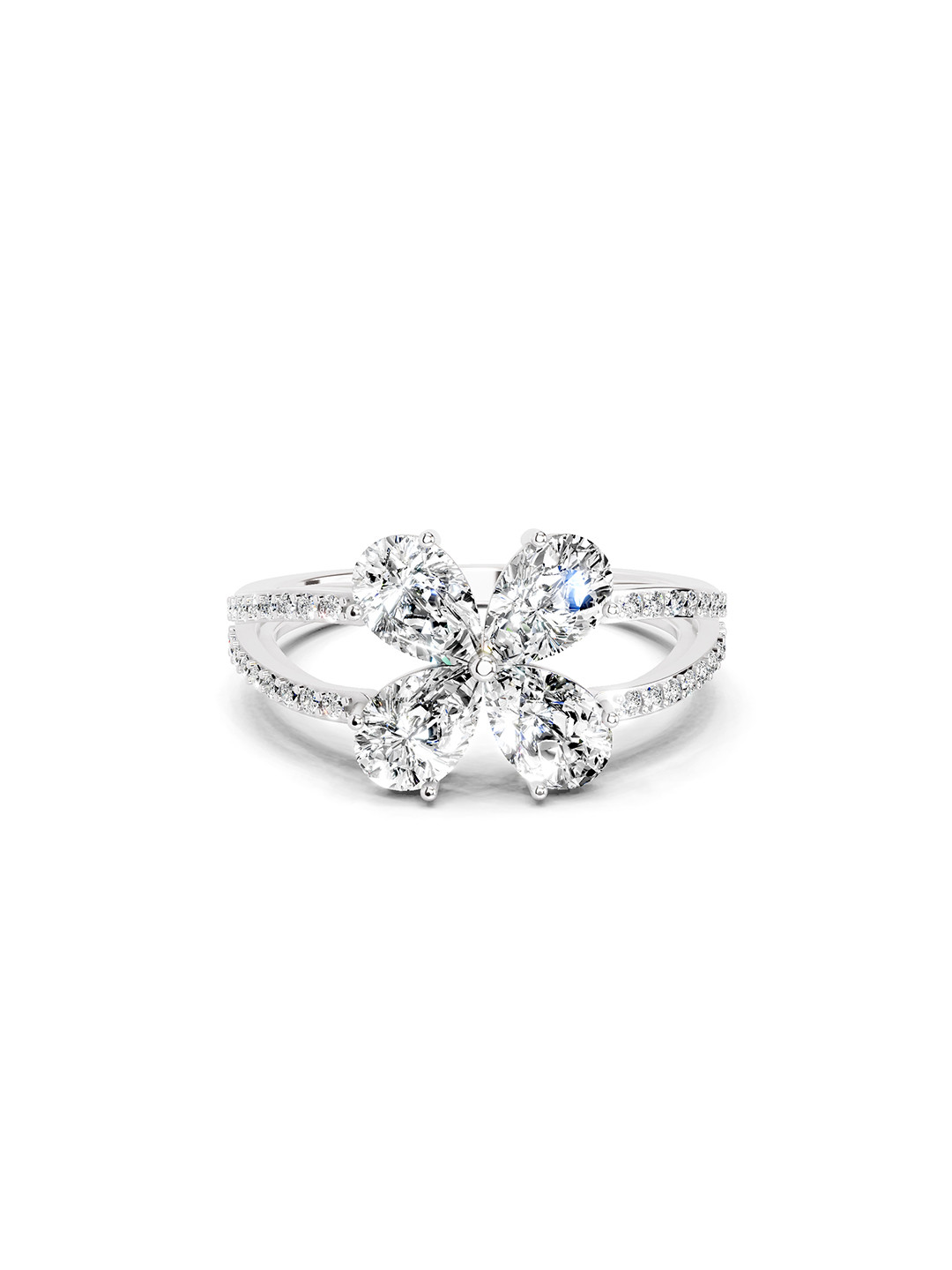 Sparkles 14K White Gold Lab Grown Diamond 1.38 Carat Pear & Round Shape Diamond Ring