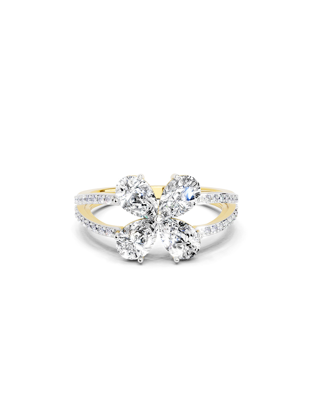Sparkles 14K Yellow Gold Lab Grown Diamond 1.38 Carat Pear & Round Shape Diamond Ring