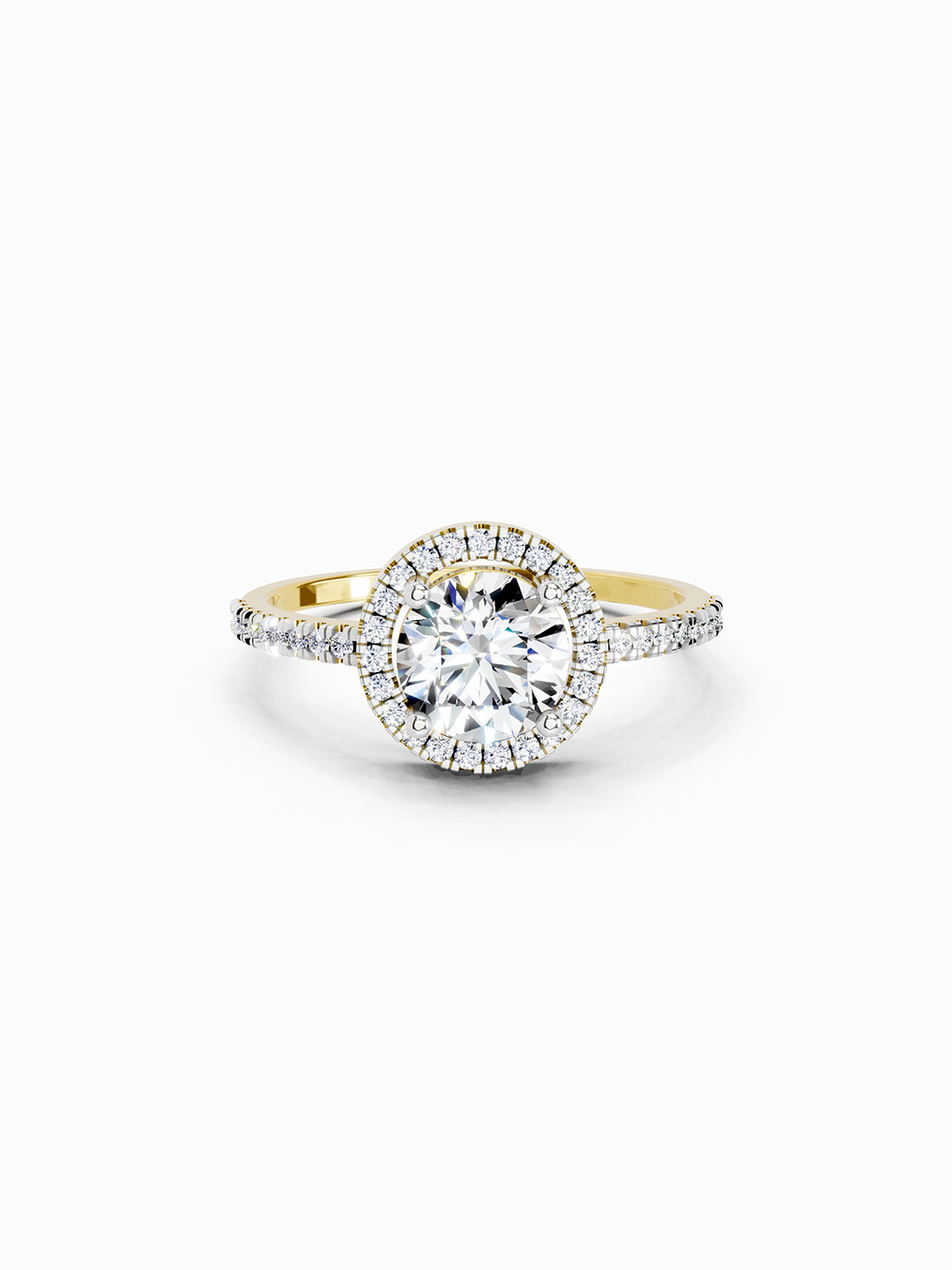 Sparkles 14K Yellow Gold Lab Grown Diamond 0.97 Carat Round Halo Engagement Ring