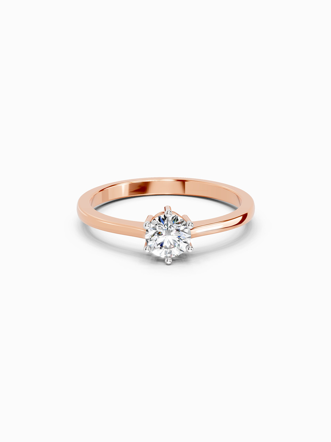 Sparkles 14K Rose Gold Diamond Studded Round Shape Solitaire Ring 2.21g