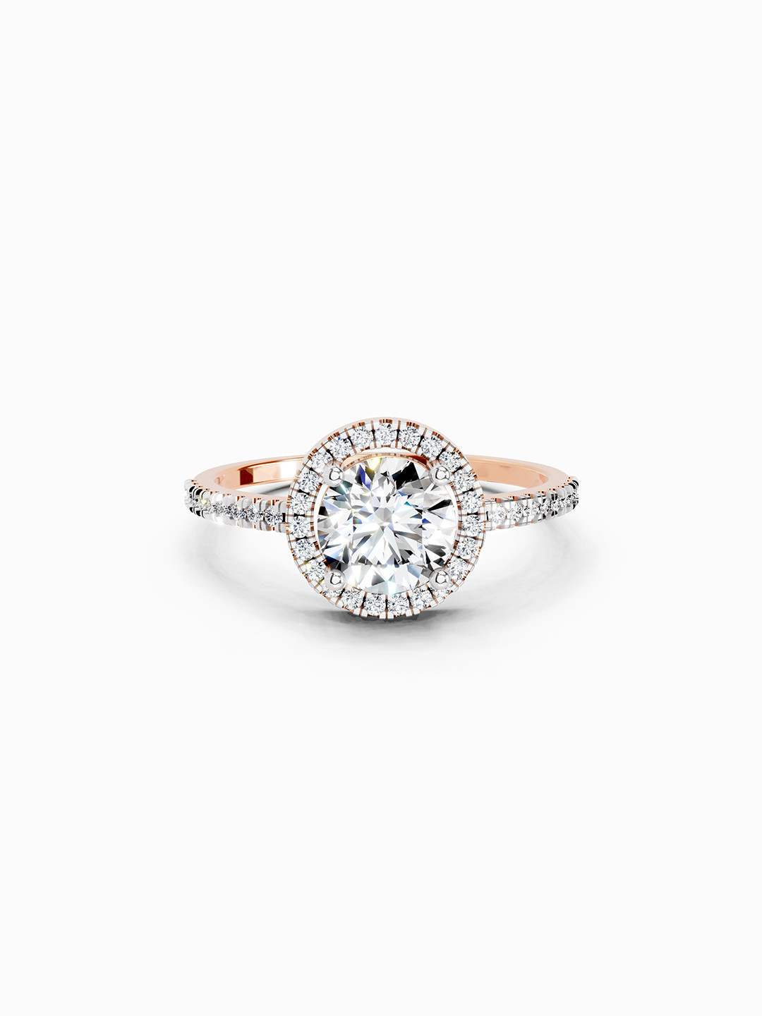 Sparkles 14K Rose Gold Lab Grown Diamond 0.97 Carat Round Halo Engagement Ring