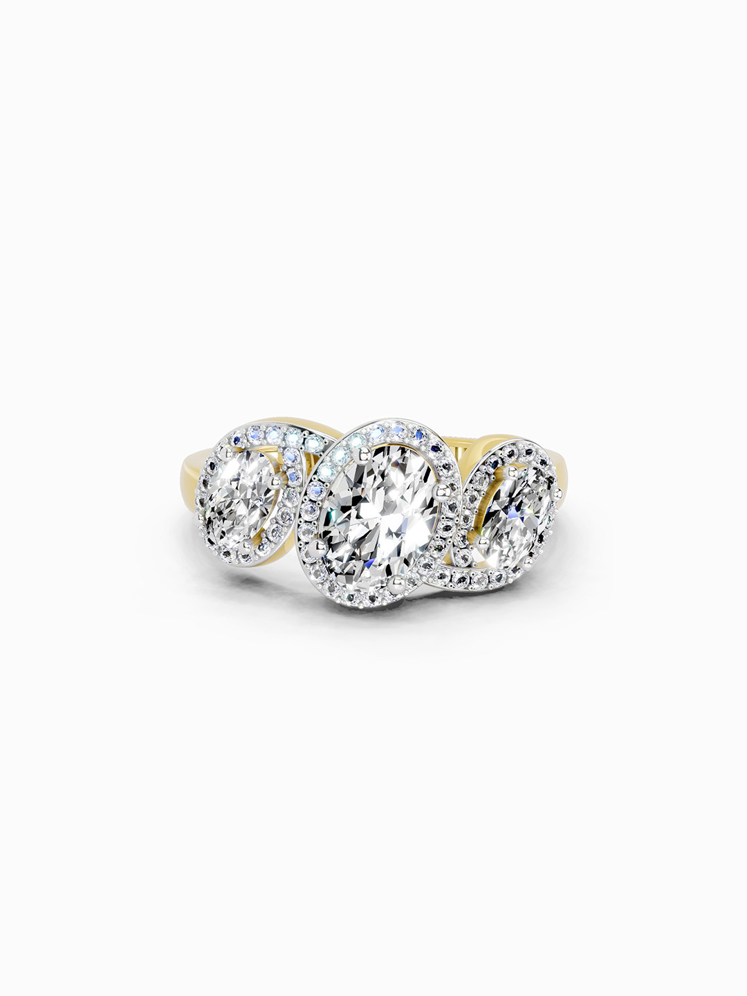 Sparkles 14K Yellow Gold Lab Grown Diamond 2 Carat Oval & Round Shape Diamond Ring