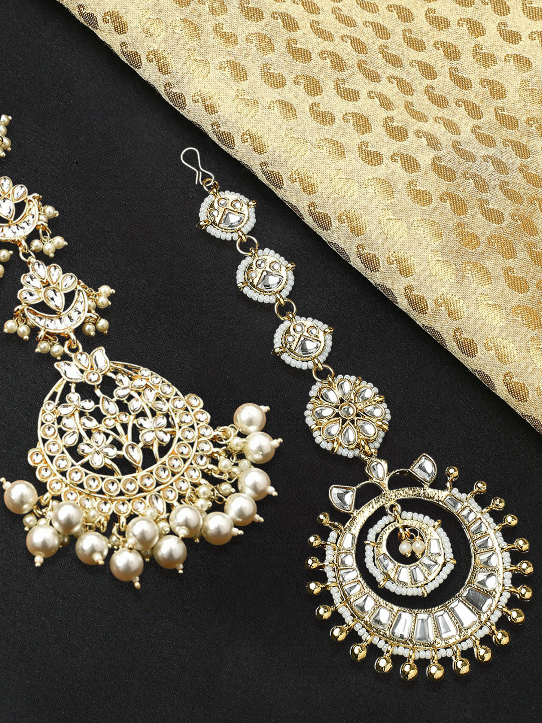 fabula Set Of 2 Kundan Studded Maang Tikka Head Jewellery
