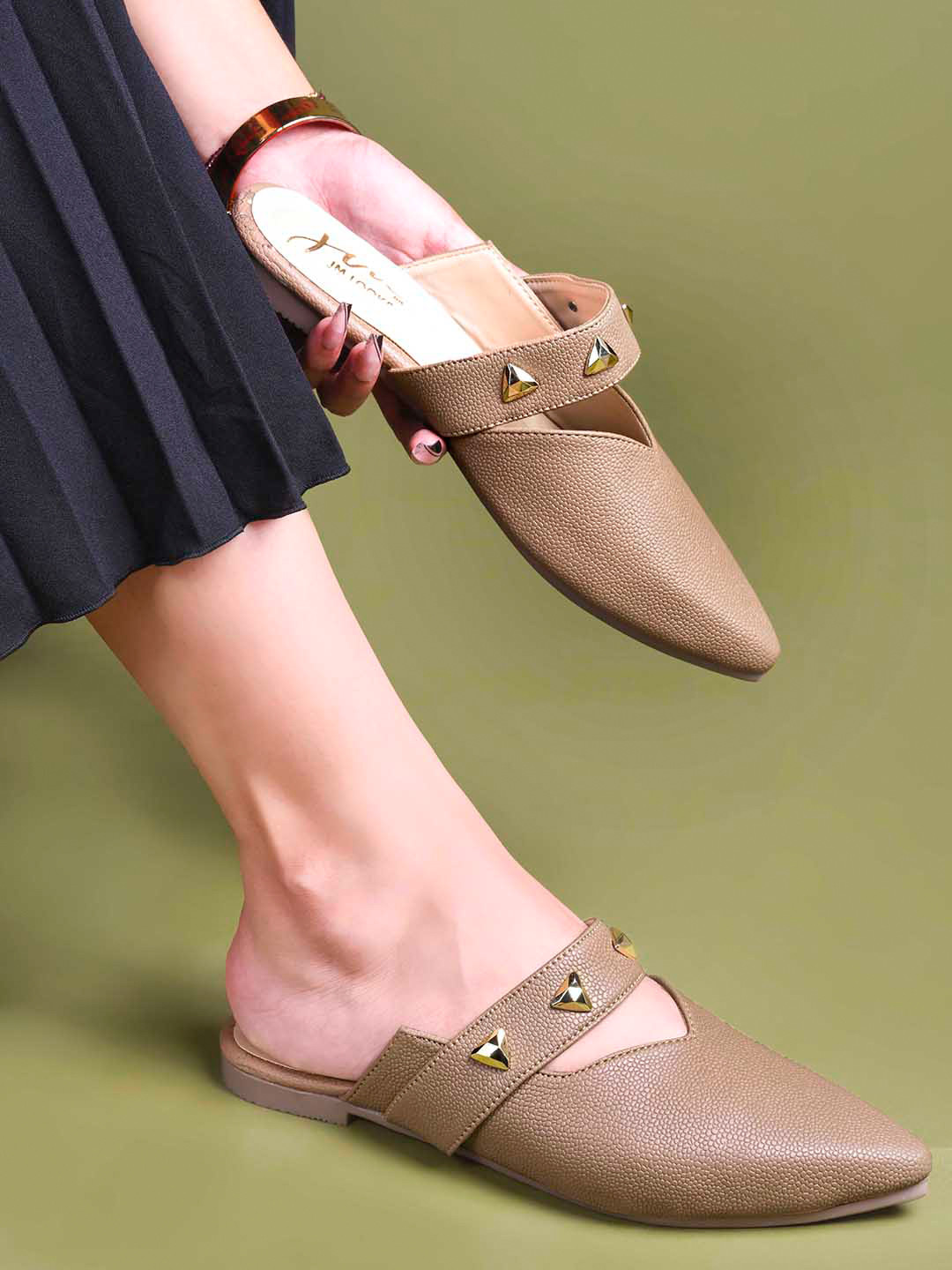 JM Looks Women Embellished Pointed Toe Mules Stylish Trendy Footwear