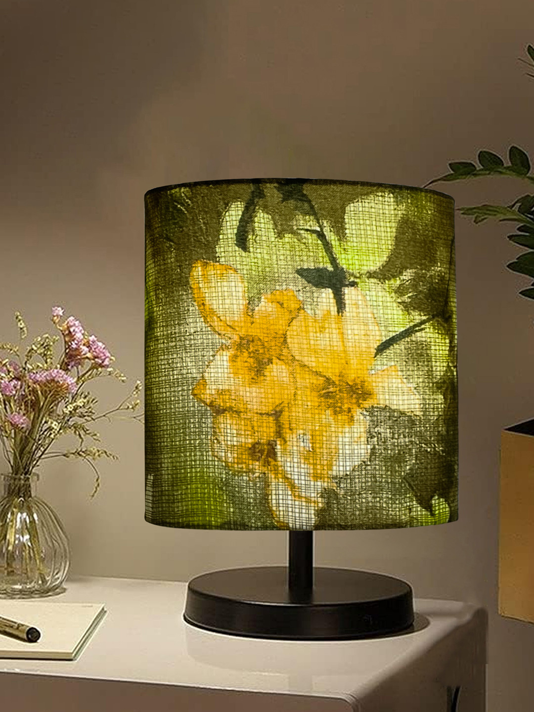 Bedside Table Lamp, LED Modern Nightstand Desk Lamp with Fabric Shade, Reading Nightstand Light Bedside Lamp for Bedroom, Living Room, Childrens Room, Office, Black , Wild meadow