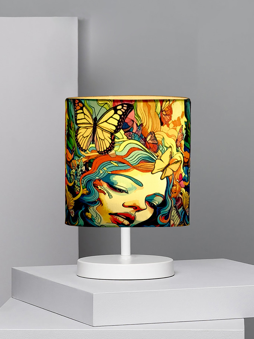 Bedside Table Lamp, LED Modern Nightstand Desk Lamp with Fabric Shade, Reading Nightstand Light Bedside Lamp for Bedroom, Living Room, Childrens Room, Office, White, Butterflies