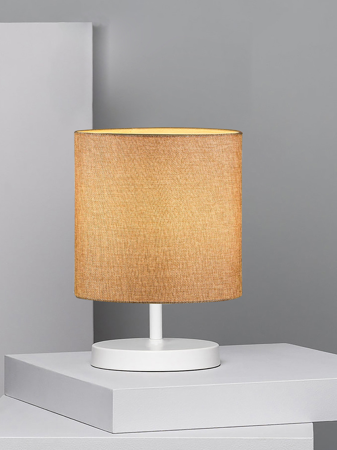Bedside Table Lamp, LED Modern Nightstand Desk Lamp with Fabric Shade, Reading Nightstand Light Bedside Lamp for Bedroom, Living Room, Childrens Room, Office, White, Jute