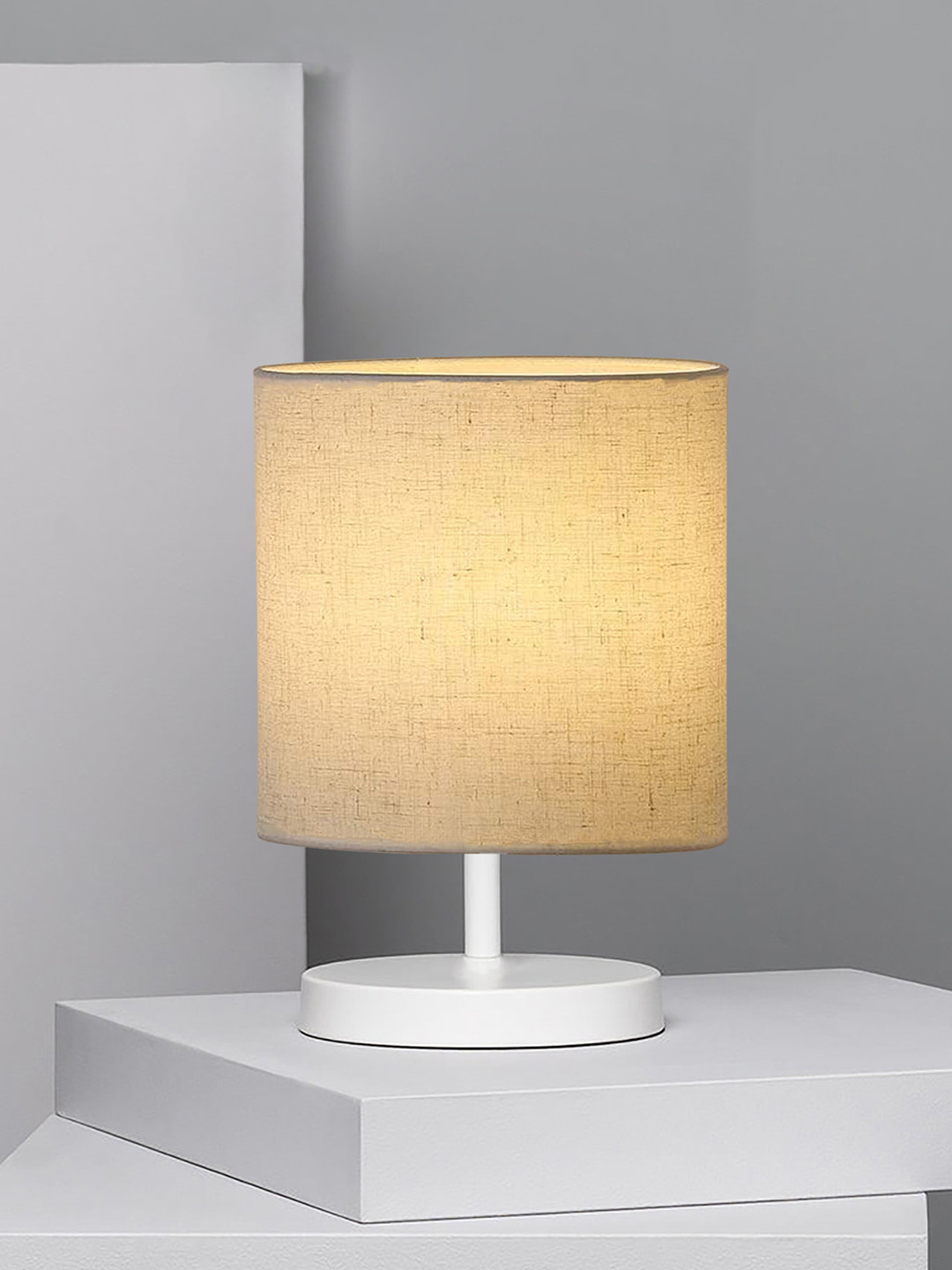 Bedside Table Lamp, LED Modern Nightstand Desk Lamp with Fabric Shade, Reading Nightstand Light Bedside Lamp for Bedroom, Living Room, Childrens Room, Office, White, Beige