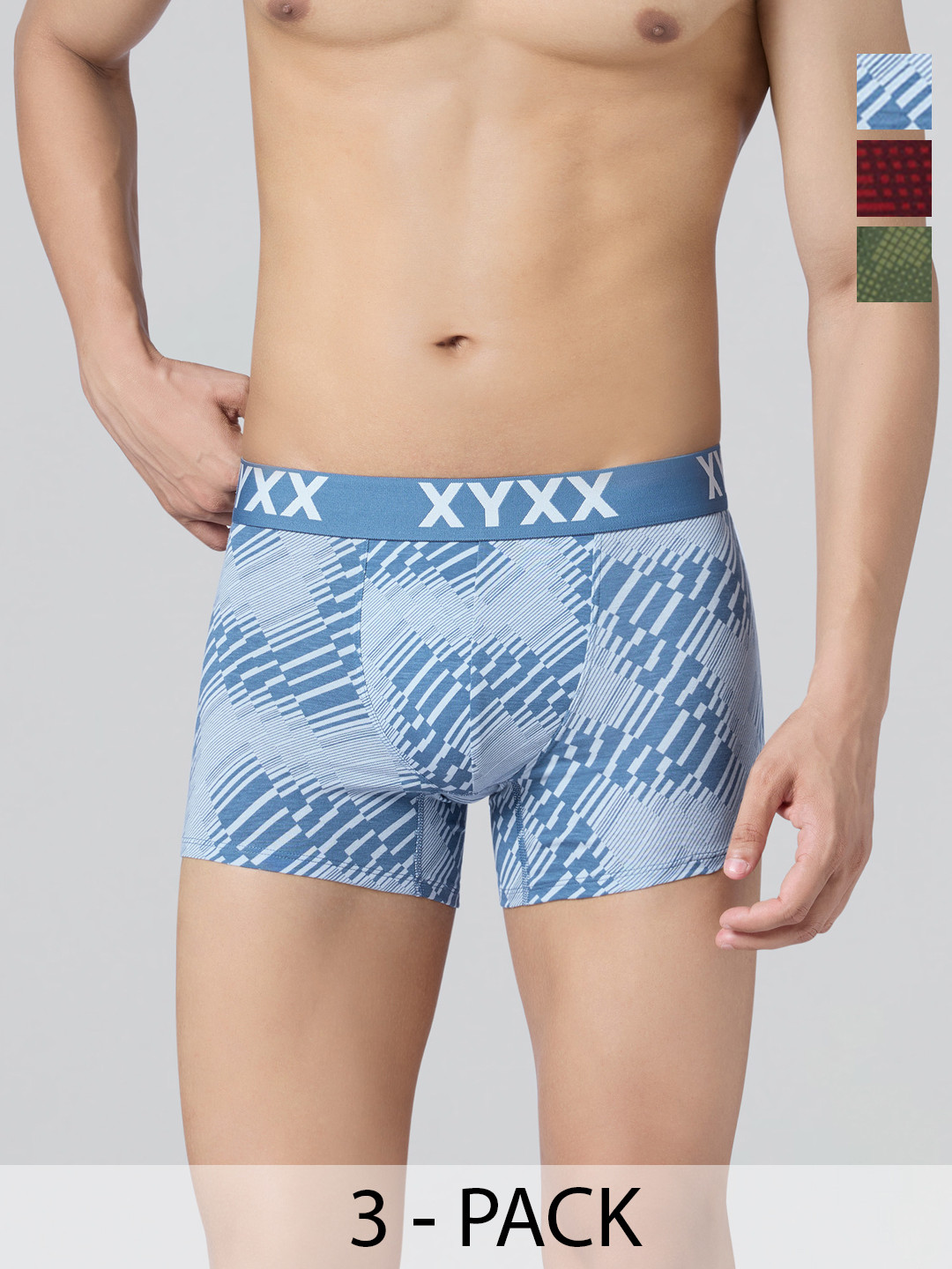 XYXX Men Pack of 3 Metrix Cotton Modal Printed Trunk