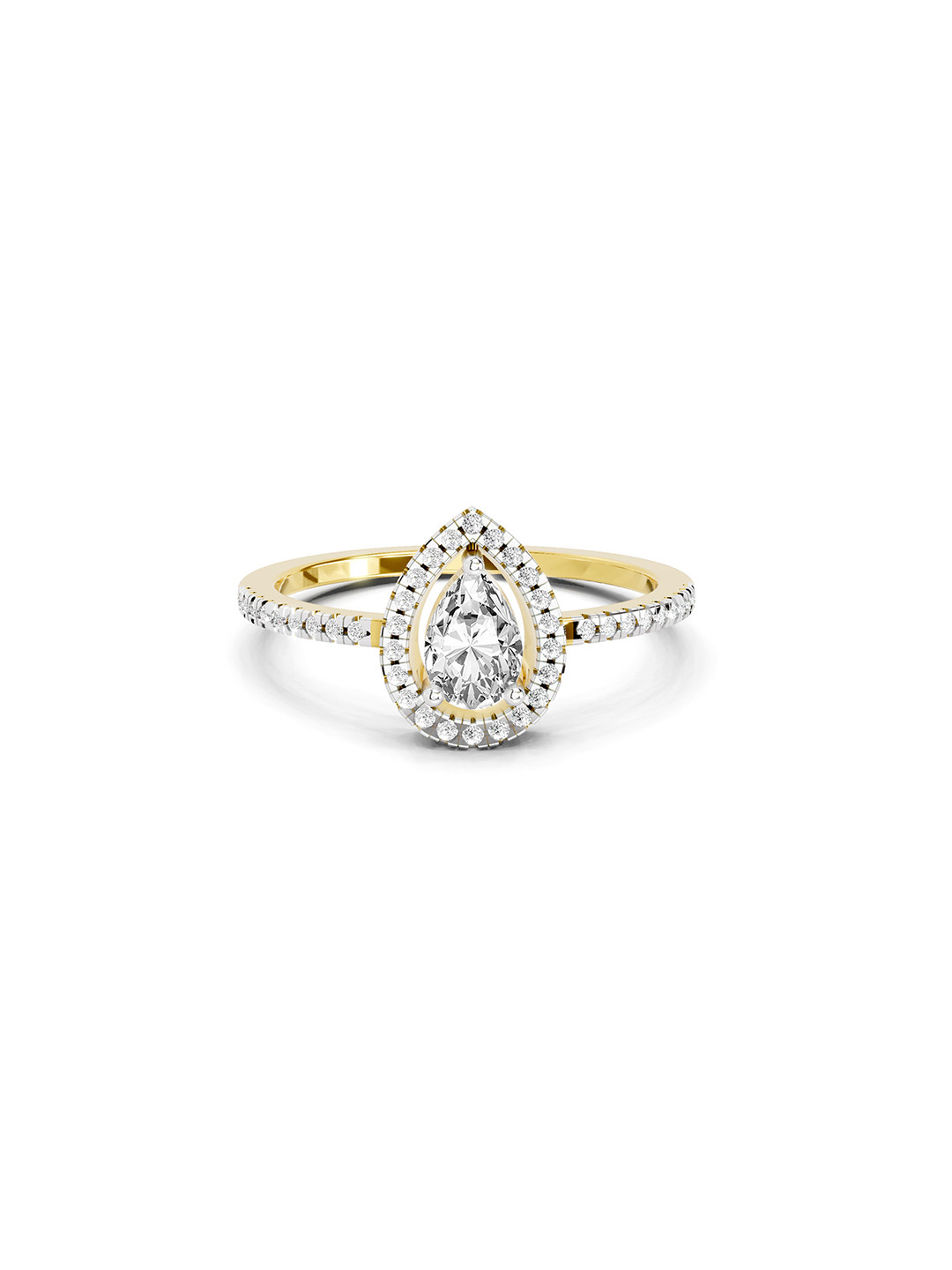 Sparkles 14K Yellow Gold Lab Grown Diamond 0.61 Carat Pear & Round Shape Diamond Ring