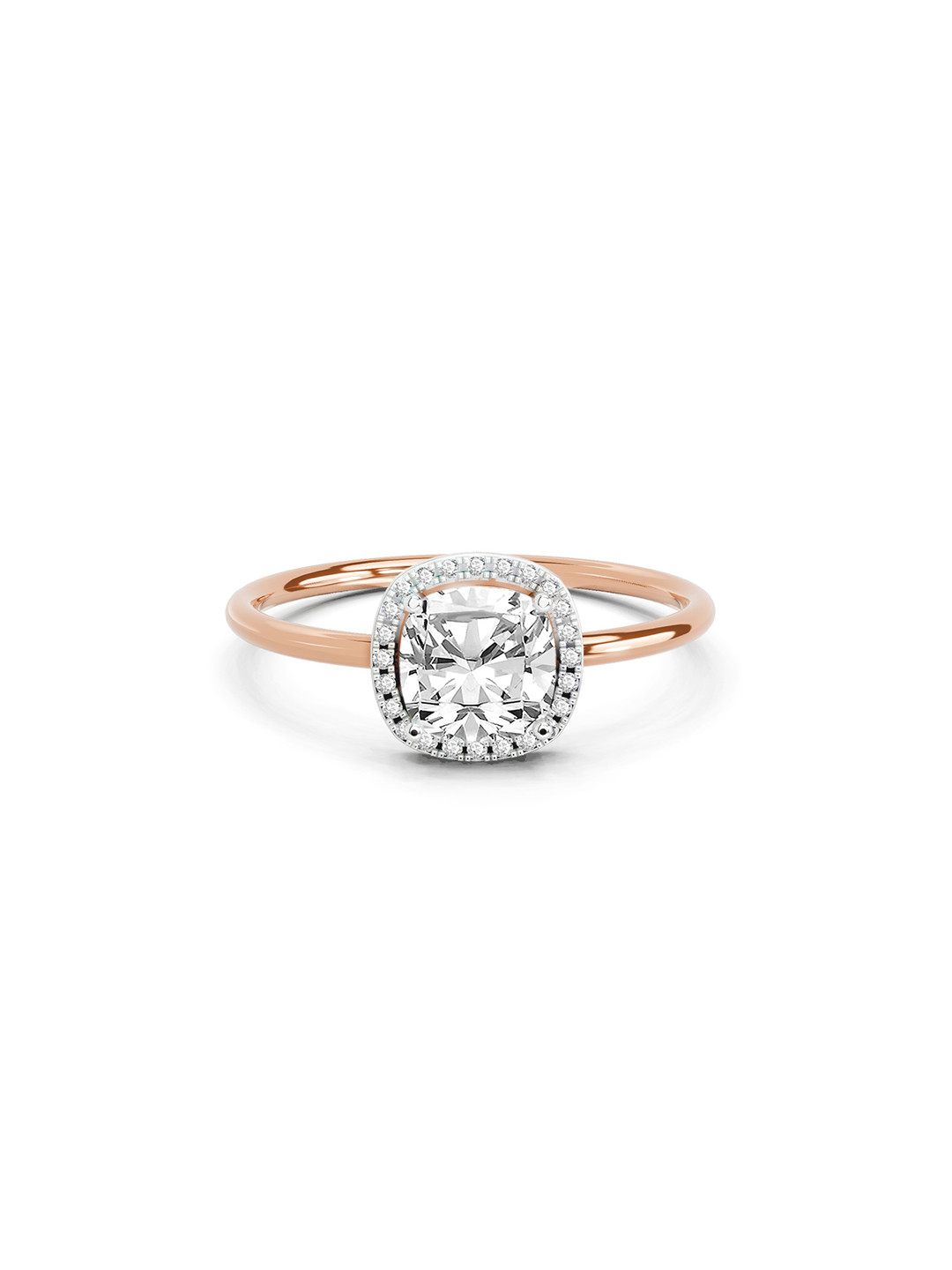 Sparkles 14K Rose Gold Lab Grown Diamond 1.37 Carat Cushion & Round Shape Diamond Ring