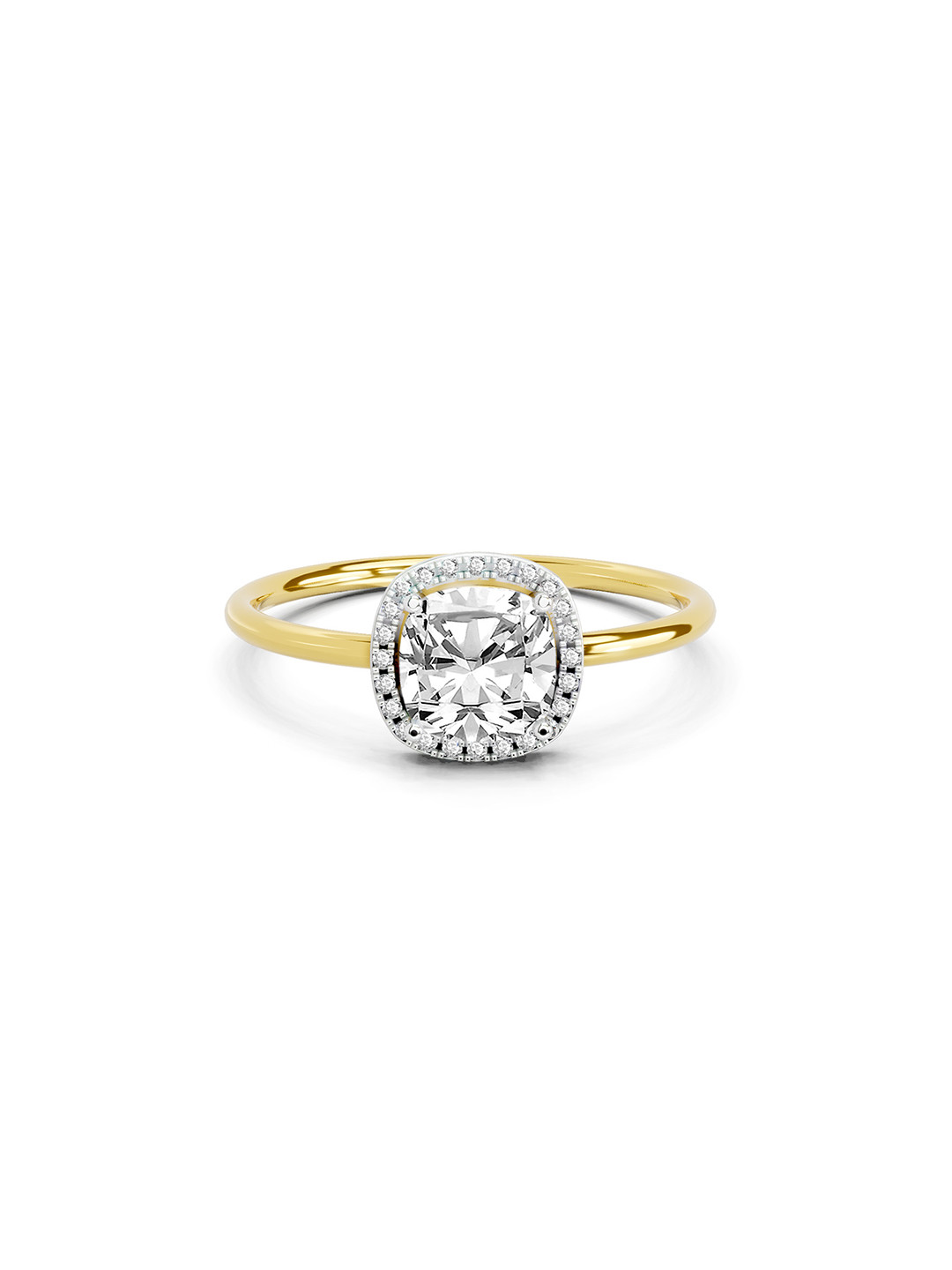 Sparkles 14K Yellow Gold Lab Grown Diamond 1.37 Carat Cushion & Round Shape Diamond Ring
