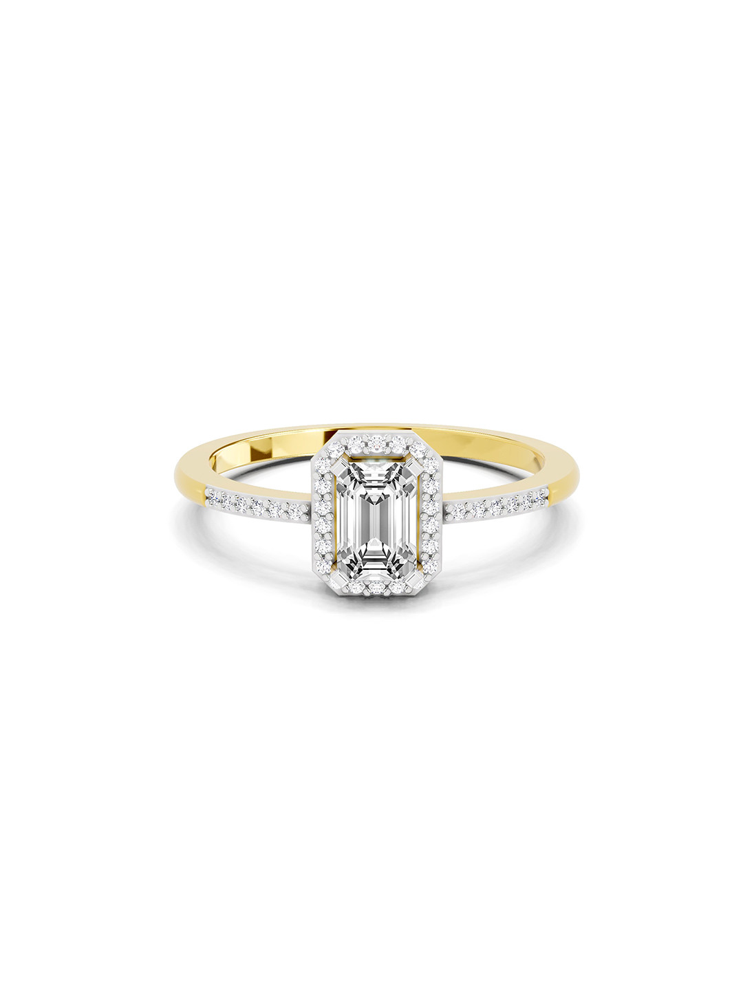Sparkles 14K Yellow Gold Lab Grown Diamond 0.7 Carat Emerald & Round Shape Diamond Ring