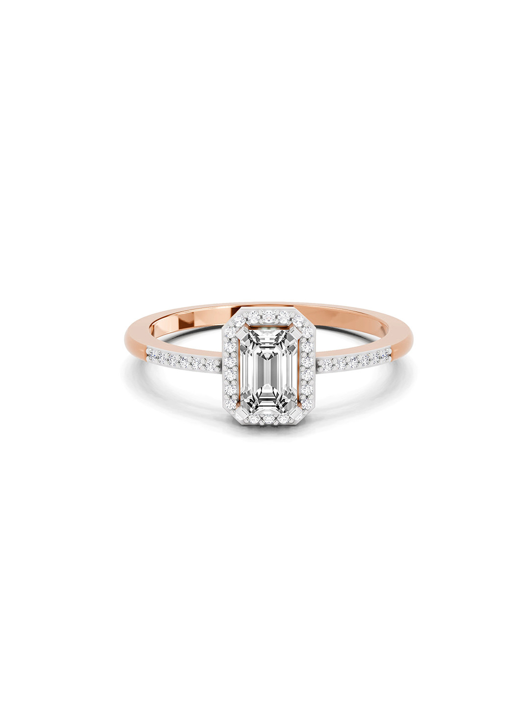 Sparkles 14K Rose Gold Lab Grown Diamond 0.7 Carat Emerald & Round Shape Diamond Ring