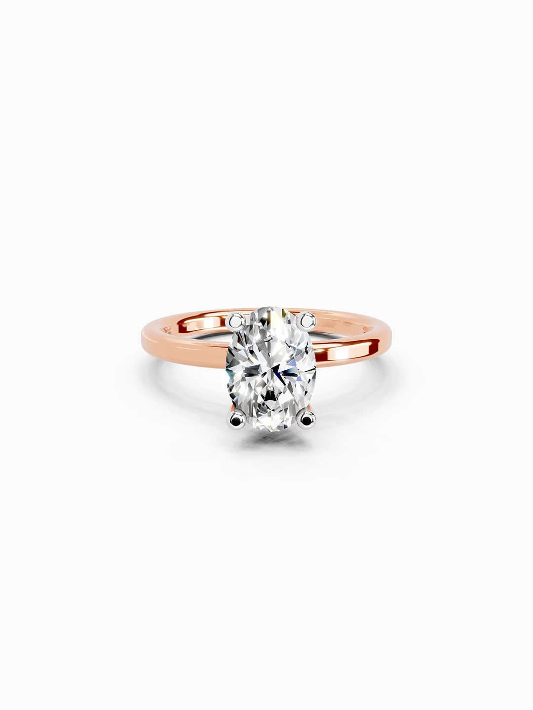 Sparkles 14K Rose Gold Diamond Studded Oval Shaped Solitaire Diamond Ring -2.17 g