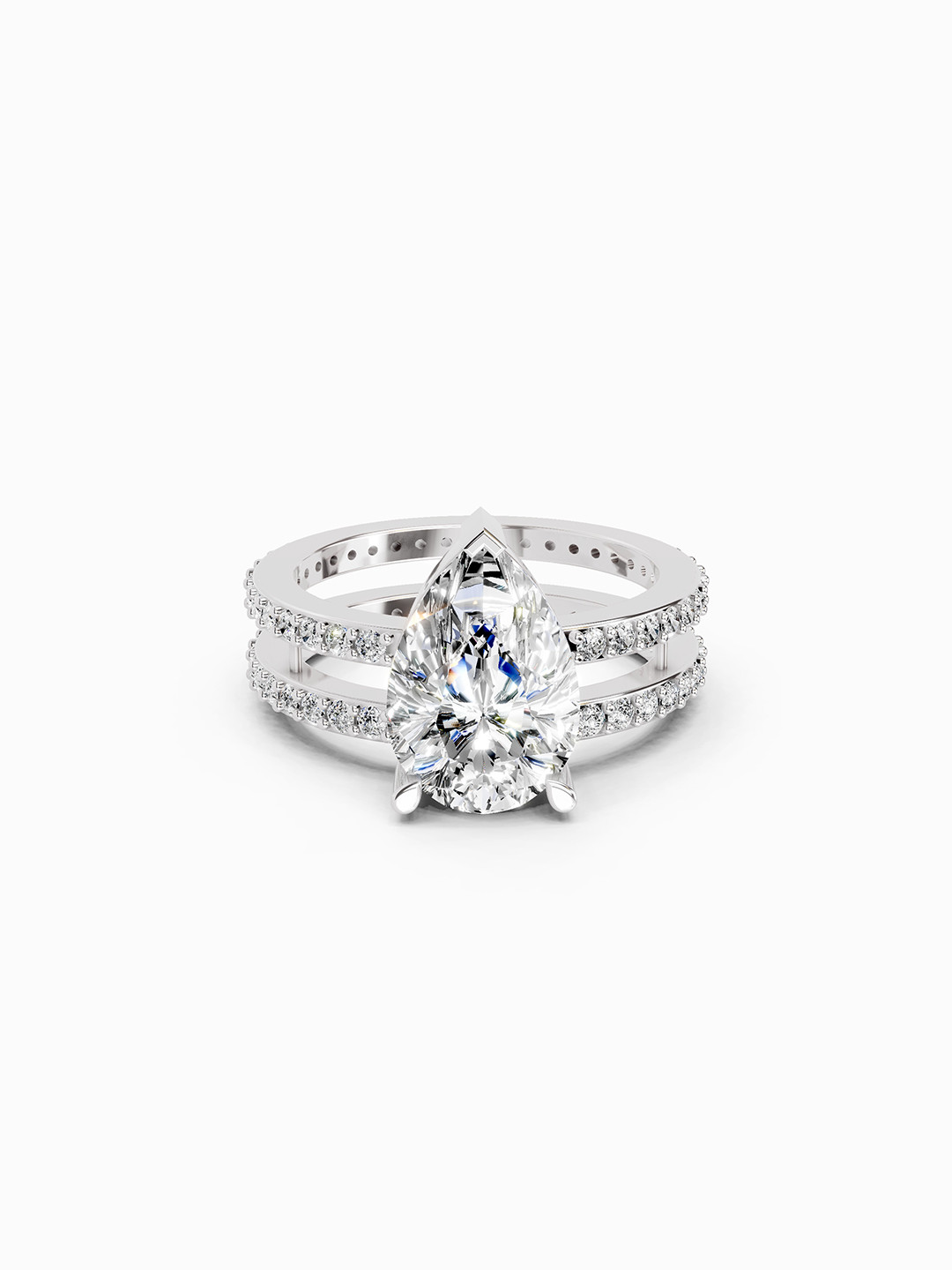 Sparkles 14K White Gold Lab Grown Diamond 3.98 Carat Pear & Round Shape Diamond Ring