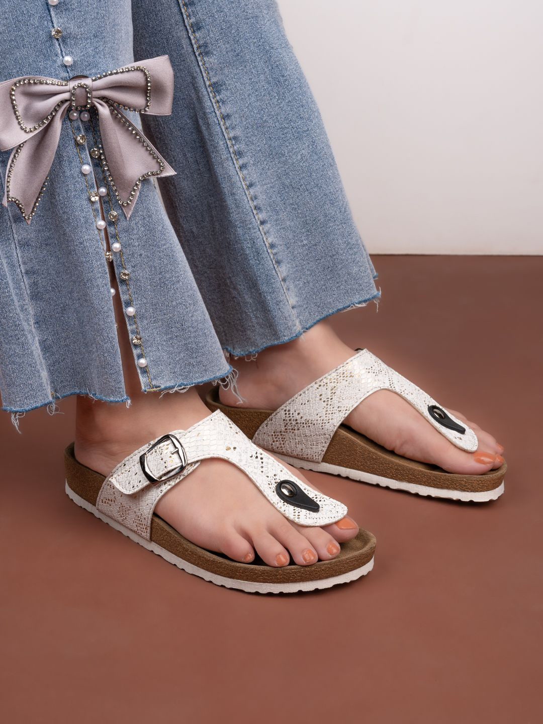 Buy Mast & Harbour Women Textured T Strap Synthetic Flats With Buckle - - Footwear for Women