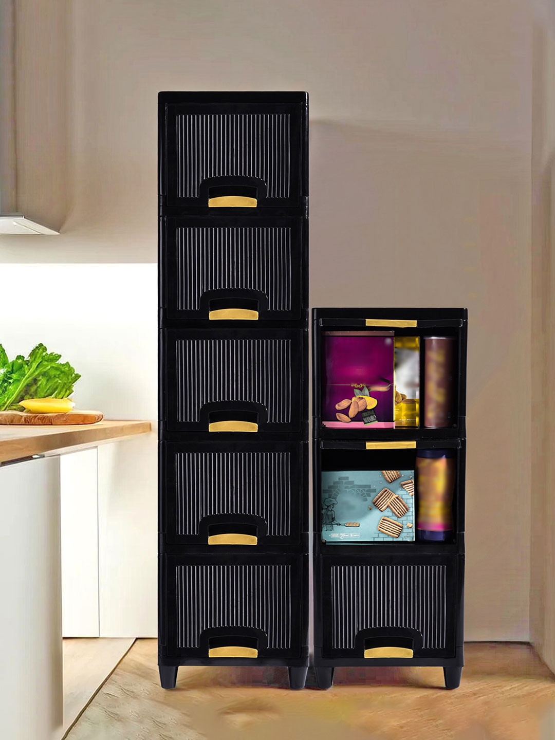 Aura Black 8 Pieces Folding Cabinet Storage Multi-Utility Organisers