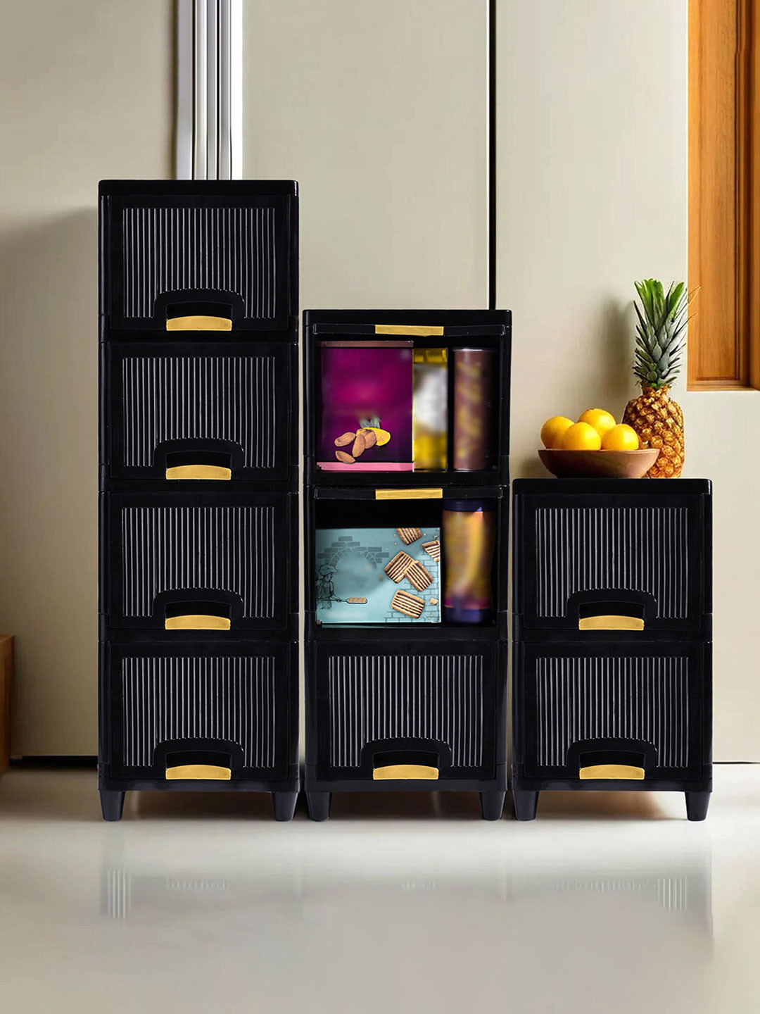Aura Black 9 Pieces Folding Cabinet Storage Multi-Utility Organisers