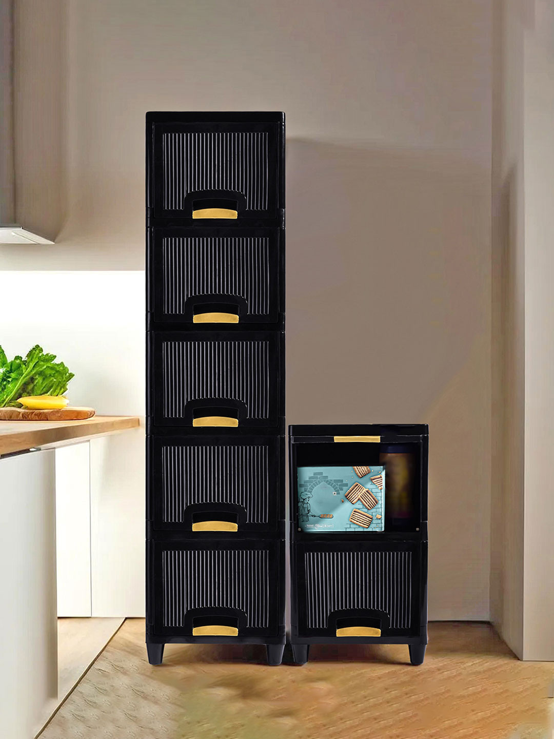 Aura Black 7 Pieces Folding Cabinet Storage Multi-Utility Organisers