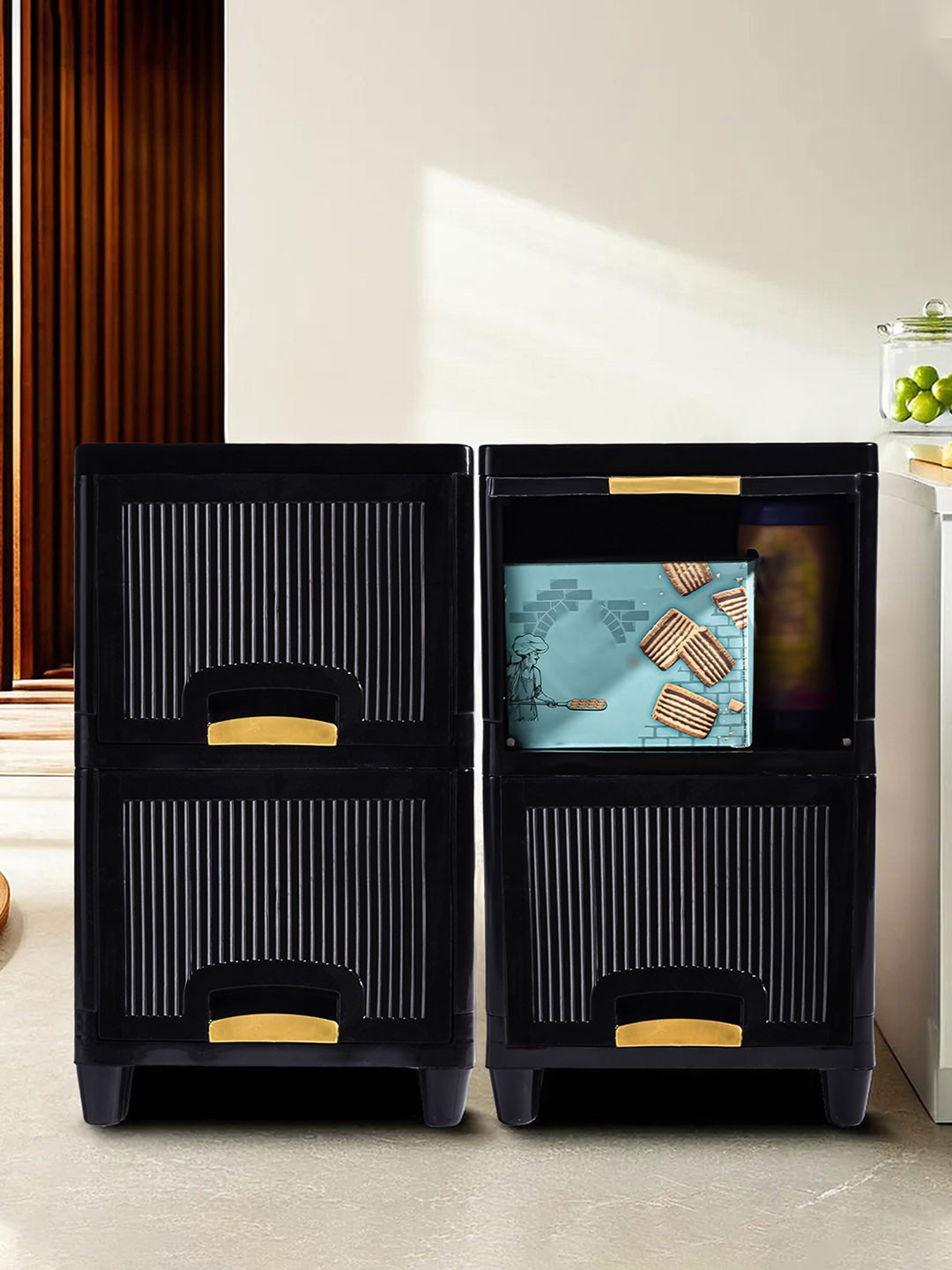 Aura Black 4 Pieces Folding Cabinet Storage Multi-Utility Organisers