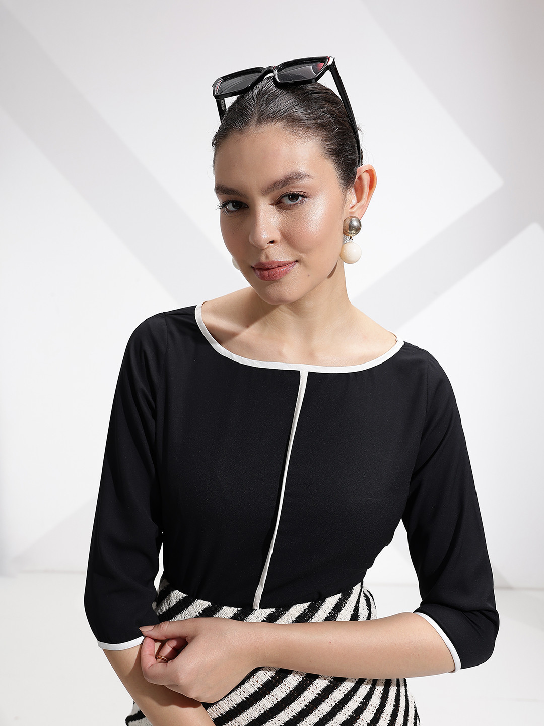 her by invictus Striped Crepe Formal Top