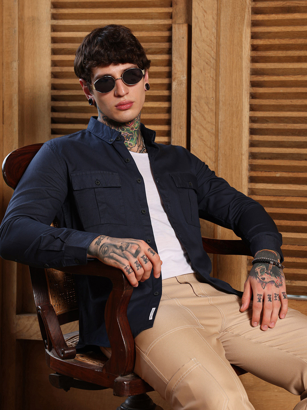 Campus Sutra Men Comfort Utility-Safari Cotton Regular Shirt