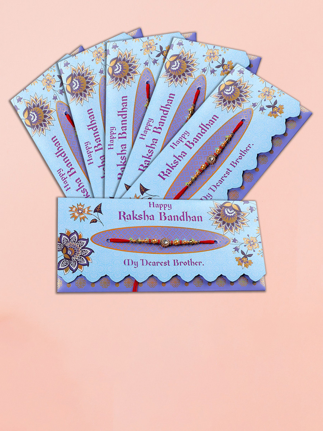 Archies Set Of 6 Thread Rakhis With Mailer & Roli Chawal