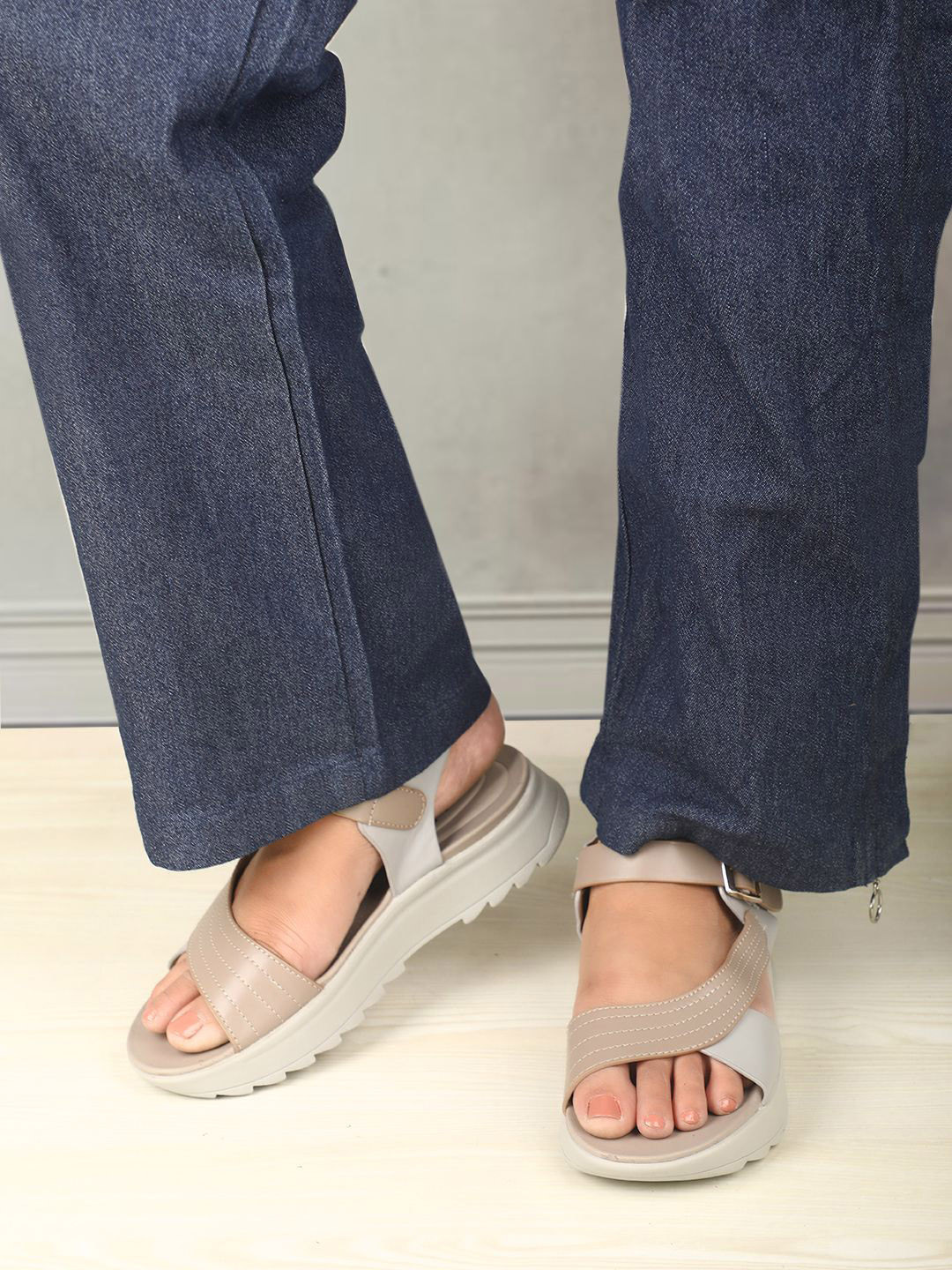 ELLE Women Textured Platform Sandals with Buckles