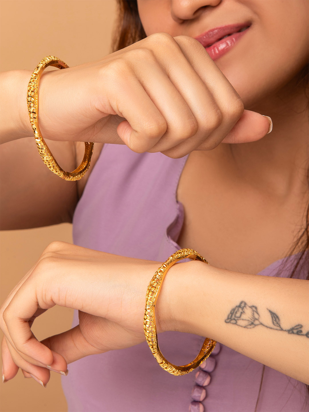 FAA FASHION Set of 2 Turkish Style Gold Plated Bangle