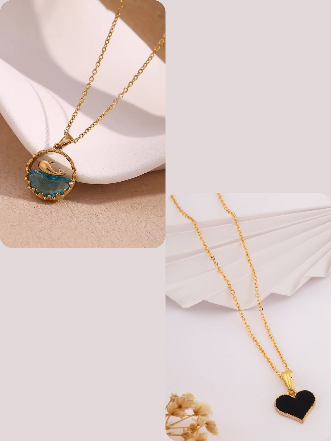 DressBerry Women Set Of2 Gold-Plated Heart&Round Shaped Stainless Steel Pendant With Chain